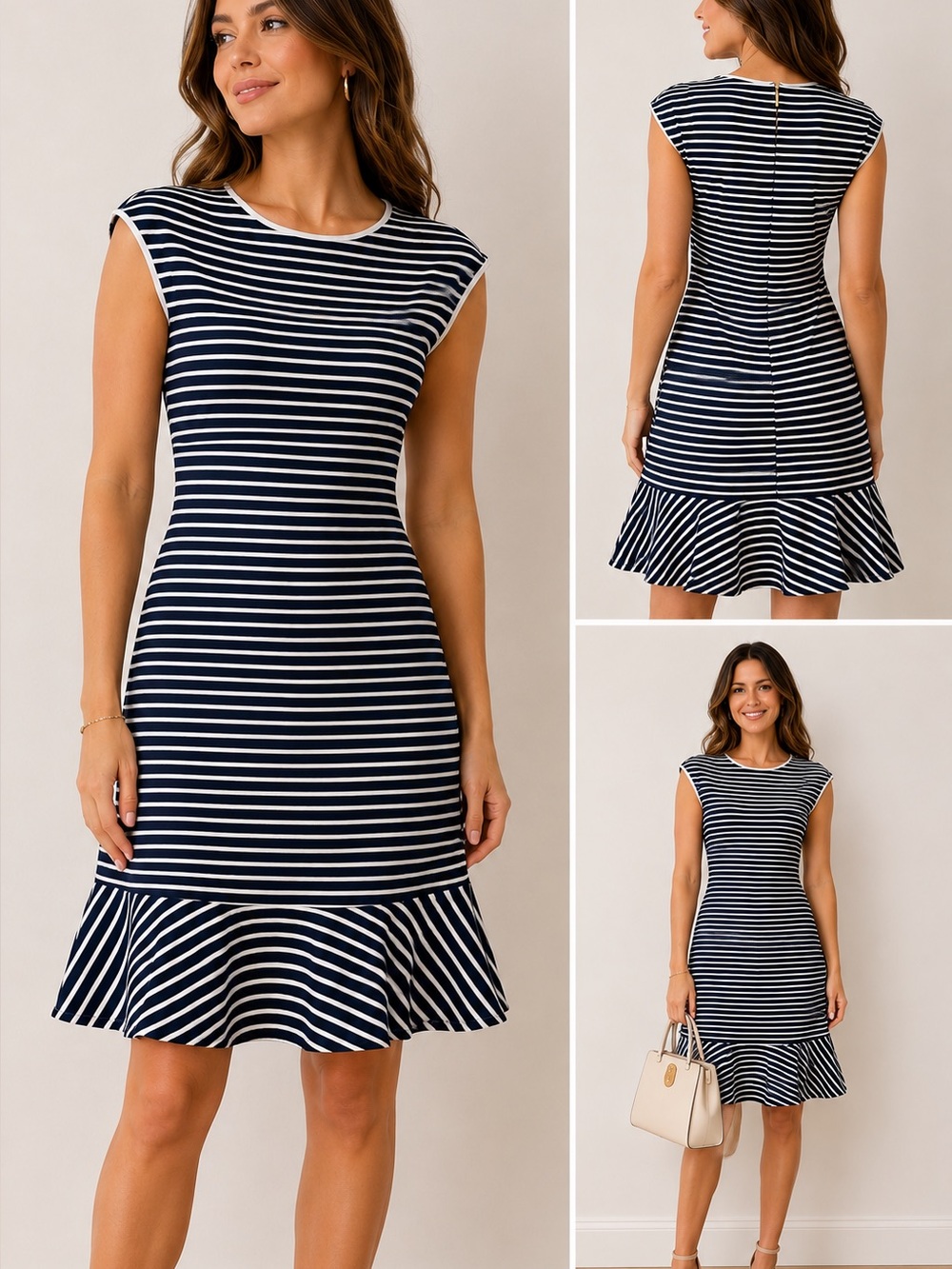 Draper James Navy & White Striped Ruffle-Hem Mini Dress